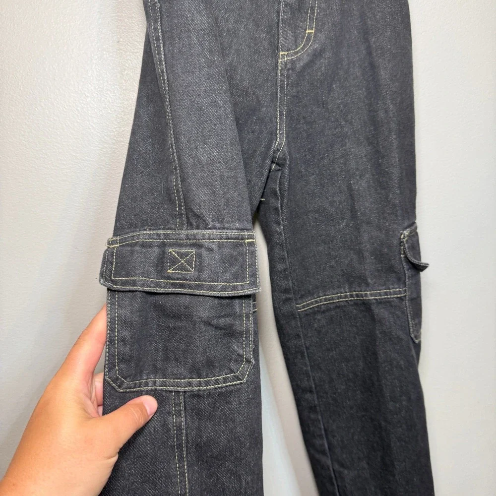 B.T. Kids Vintage Black Denim Cargo Pants Boys Size 5 Straight Leg Utility Jeans